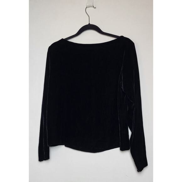 J. Crew Black Velvet Velour Long Sleeve Top Silk Blend Boatneck Size 12 NWT - Picture 2 of 5